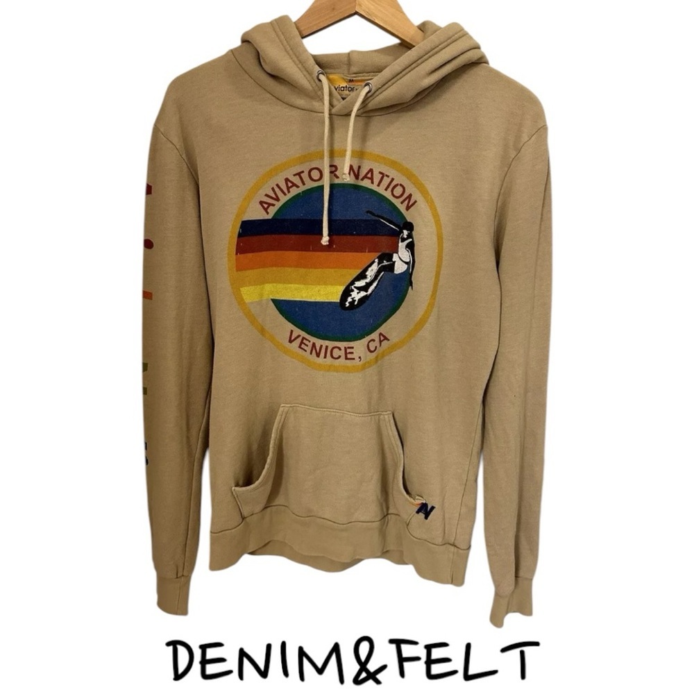 Aviator Nation Women’s Venice, Ca. Logo‎ Hoodie Sweatshirt Pullover | Sand/Khaki - Picture 3 of 9